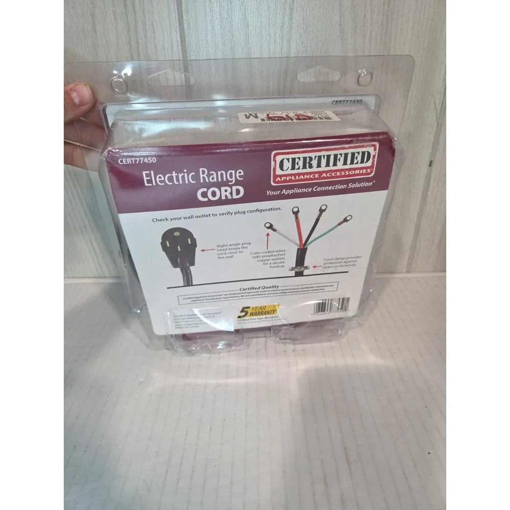 Certified Appliance Accessories 4 Ft. 4-Prong Range Power Cord - 40 Amp